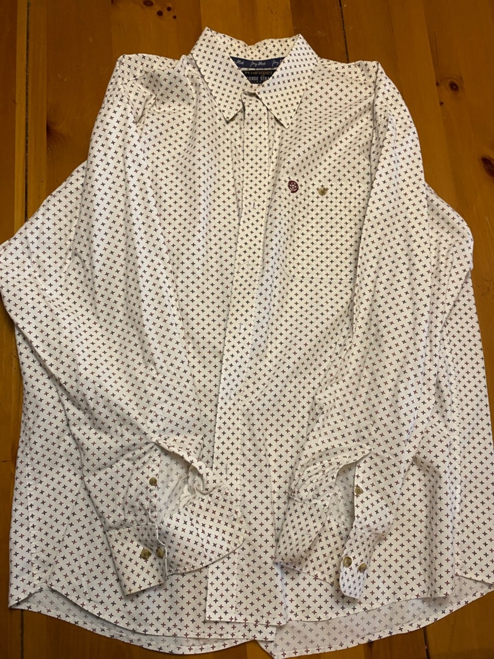 Wrangler White Shirt with Navy and Burgundy Micro Motif